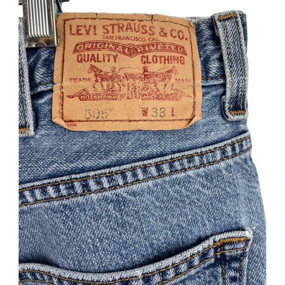 Levi's 505 Mens W38 Reg Fit Shorts Blue Denim Straight High Rise Zip Fly**FLAW - Picture 5 of 10